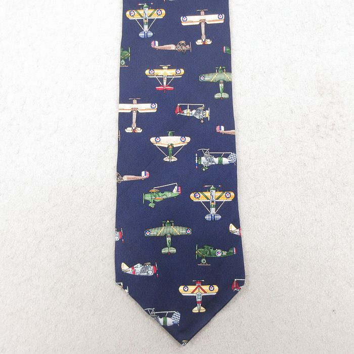 中古 ネクタイ 90年代 90s 飛行機 シルク USA製 紺 26feb05