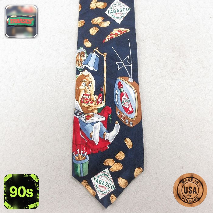 古着通販 中古 ネクタイ 90年代 90s タバスコ シルク USA製 紺