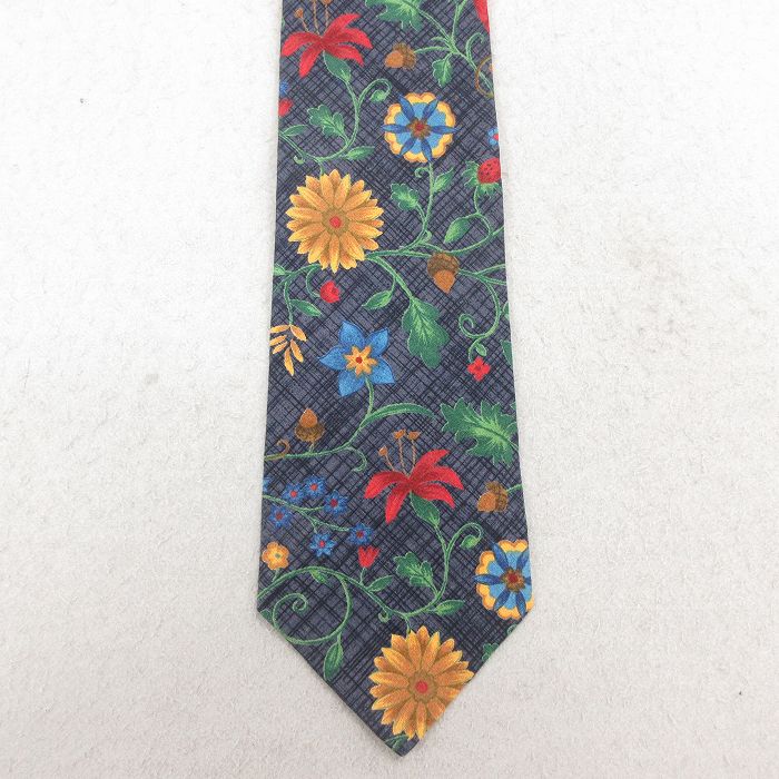 中古 バンヒューセン ネクタイ 90年代 90s 花柄 コットン USA製 紺 26feb05