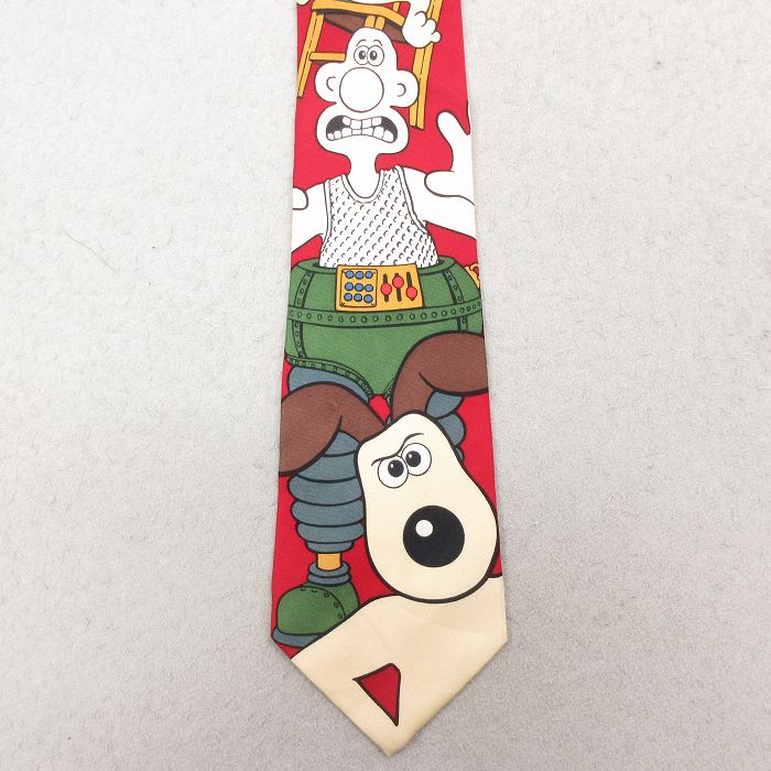中古 ネクタイ 80年代 80s アニメ ウォレスとグルミット シルク 赤【spe】 26feb12
