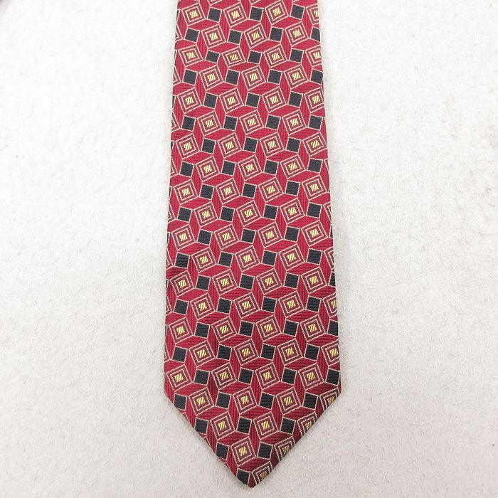 中古 ランズエンド ネクタイ 90年代 90s 総柄 シルク USA製 エンジ 26feb12