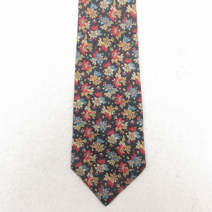 中古 マンハッタン ネクタイ 90年代 90s 花柄 シルク USA製 黒 26feb12