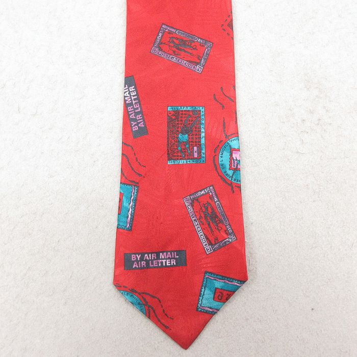 中古 ジョーダッシュ ネクタイ 90年代 90s 切手 USA製 エンジ 26feb13