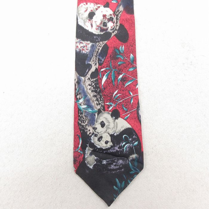 中古 ネクタイ 90年代 90s パンダ シルク USA製 エンジ 26feb19
