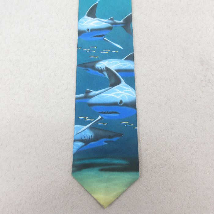 中古 ラルフマーリン ネクタイ 90年代 90s サメ USA製 青 26feb19