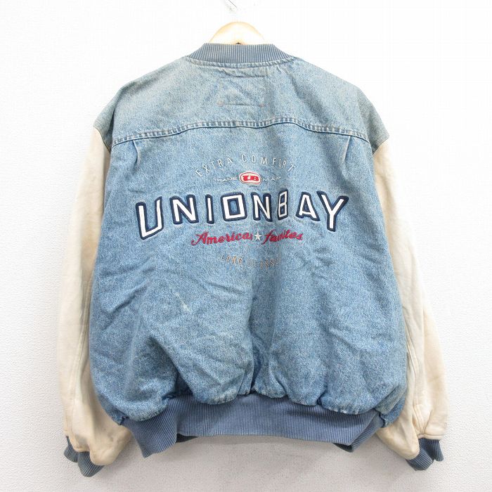 【50%OFF】ユニオンベイ 00s デニムジャケット ビッグロゴ刺繍 ネイビー XL | 古着