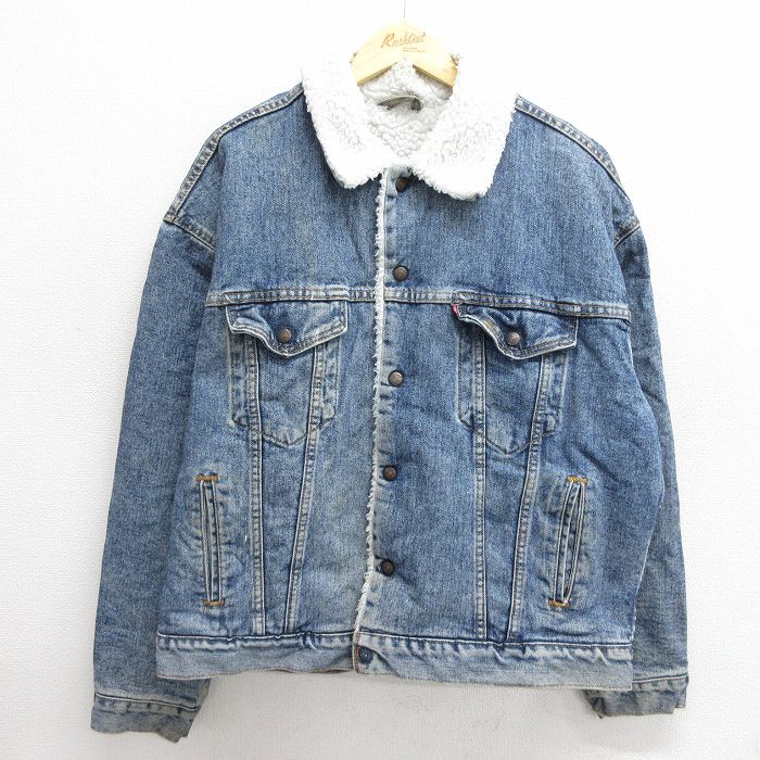 XL★古着 リーバイス Levis 長袖 デニム ボア ジャケット ジージャン メンズ 90年代 90s 大きいサイズ コットン USA製 紺 ネイビー 【spe】 24dec04 中古 アウター Gジャン