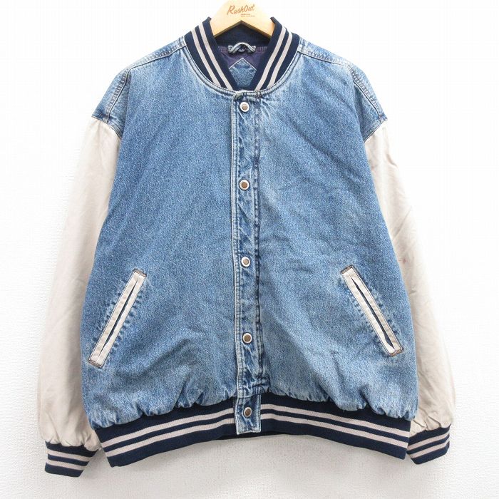 XL★古着 ベーシックエディションズ 長袖 デニム ジャケット スタジャン メンズ 00年代 00s 大きいサイズ コットン 紺 ネイビー 内側キルティング 【spe】 24dec06 中古 アウター