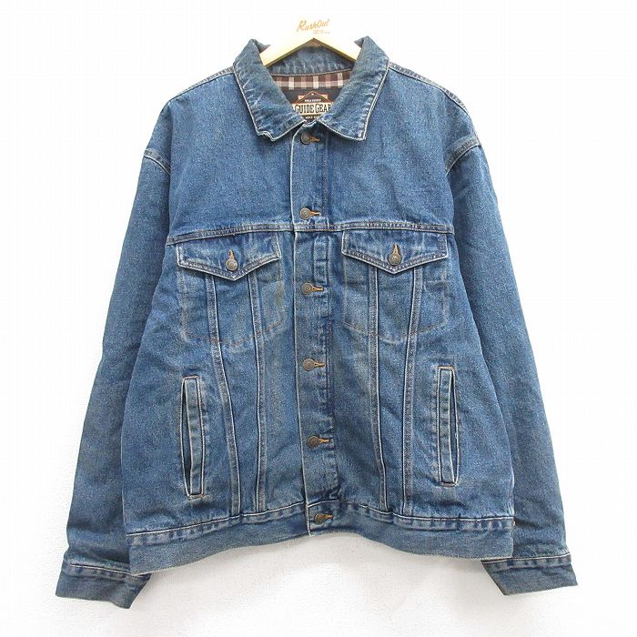 XL★古着 長袖 ジージャン メンズ 00年代 00s 大きいサイズ コットン 紺 ネイビー デニム 内側フランネル 24dec06 中古 アウター Gジャン ジャケット