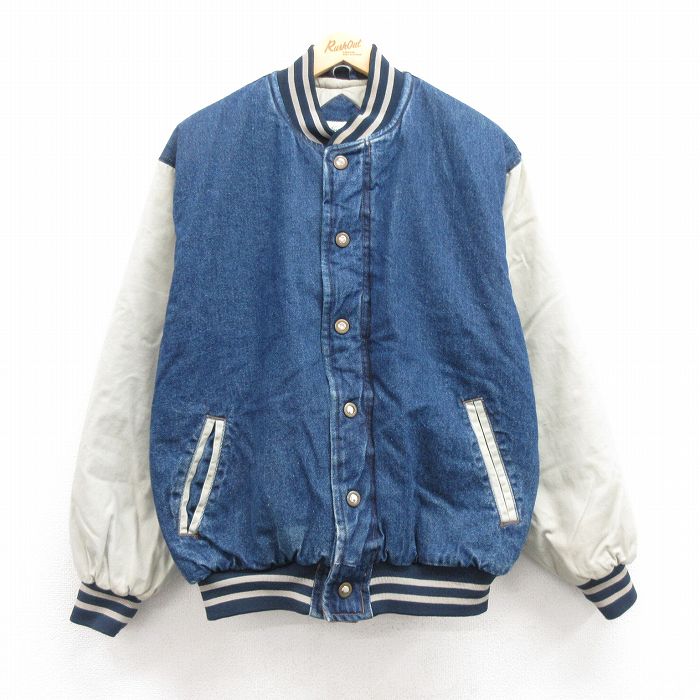 L★古着 長袖 デニム ジャケット スタジャン メンズ コットン 紺 ネイビー 内側キルティング 24dec14 中古 アウター