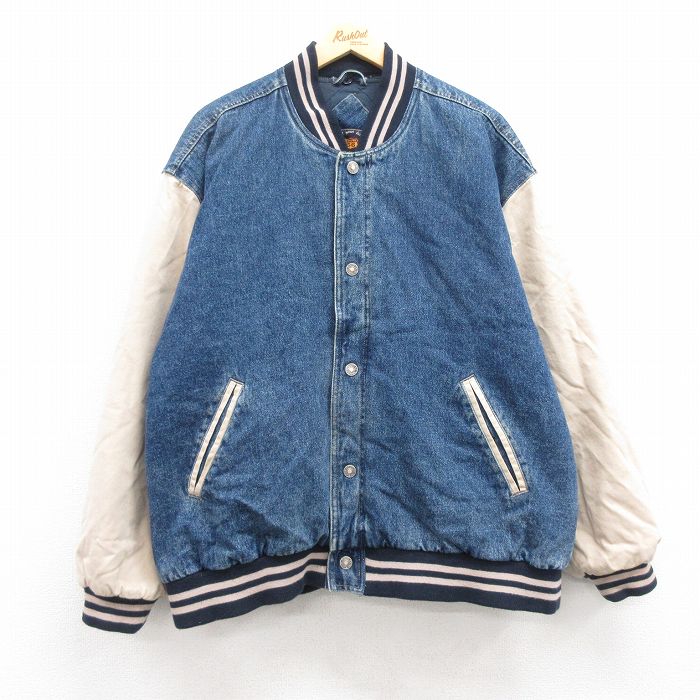 XL★古着 ルート66 長袖 デニム ジャケット スタジャン メンズ 00年代 00s 大きいサイズ コットン 紺 ネイビー 内側キルティング 24dec14 中古 アウター