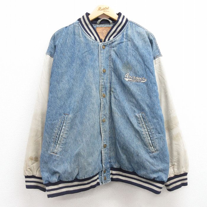 【50%OFF】XL★古着 アリゾナジーンズ 長袖 デニム ジャケット スタジャン メンズ 00年代 00s ワンポイントロゴ 大きいサイズ コットン 紺 ネイビー 内側キルティング 25jan29 中古 アウター