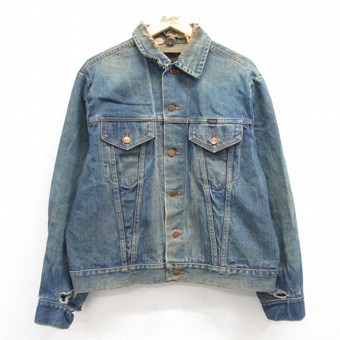 L★古着 ラングラー Wrangler 長袖 ジージャン メンズ 80年代 80s USA製 紺 ネイビー デニム 25feb12 中古 アウター Gジャン ジャケット