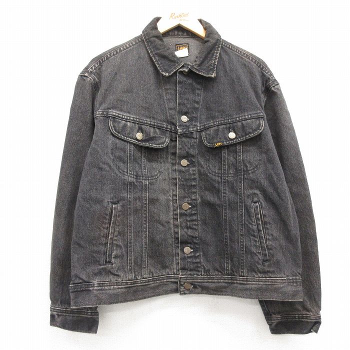 XL★古着 リー Lee 長袖 ジージャン メンズ 90年代 90s コットン USA製 黒 ブラック デニム 25feb12 中古 アウター Gジャン ジャケット
