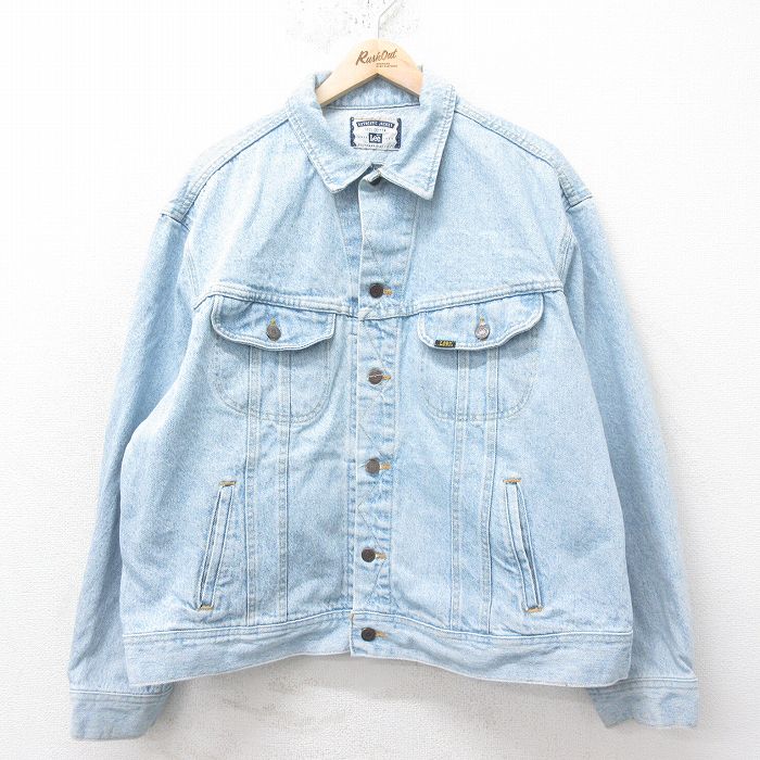 XL★古着 リー Lee 長袖 ジージャン メンズ 90年代 90s 大きいサイズ コットン USA製 紺 ネイビー デニム 25feb14 中古 アウター Gジャン ジャケット