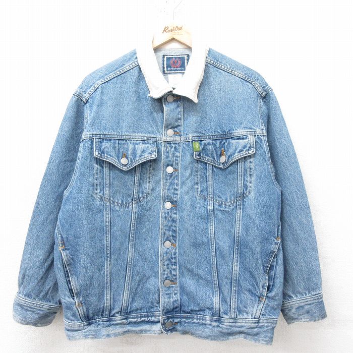 【50%OFF】L★古着 エスプリ 長袖 ジージャン メンズ 00年代 00s コットン USA製 紺 ネイビー デニム 25feb14 中古 アウター Gジャン ジャケット
