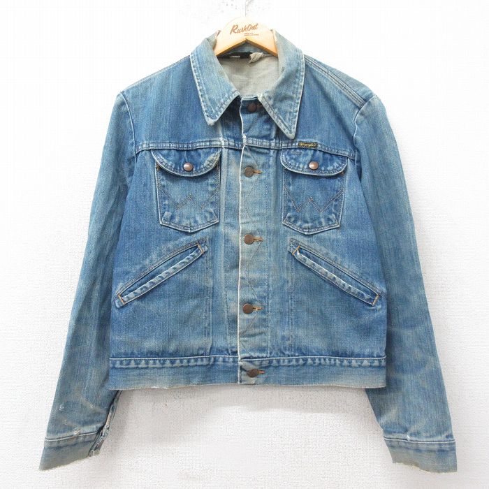 M★古着 ラングラー Wrangler 長袖 ジージャン メンズ 80年代 80s 紺 ネイビー デニム 25feb15 中古 アウター Gジャン ジャケット