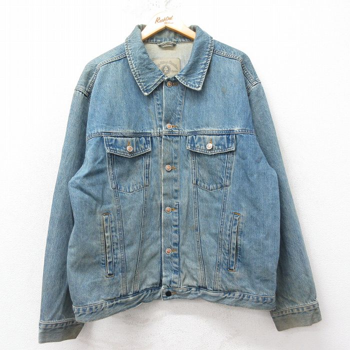 XL★古着 アリゾナジーンズ 長袖 ジージャン メンズ 00年代 00s 星条旗 コットン 紺 ネイビー デニム 25feb15 中古 アウター Gジャン ジャケット