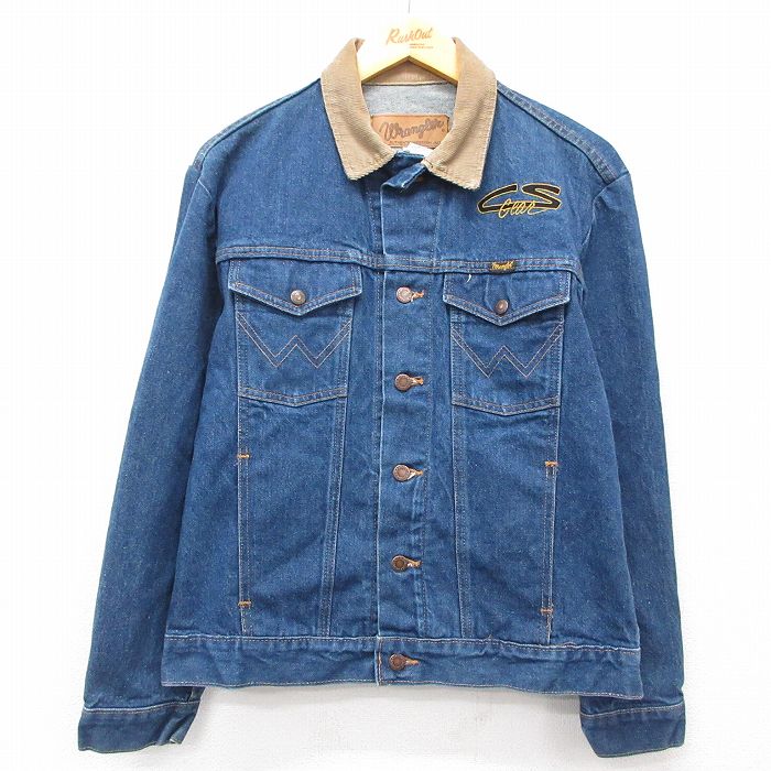 M★古着 ラングラー Wrangler 長袖 ジージャン メンズ 90年代 90s CS 襟コーデュロイ コットン USA製 紺 ネイビー デニム 25feb22 中古 アウター Gジャン ジャケット