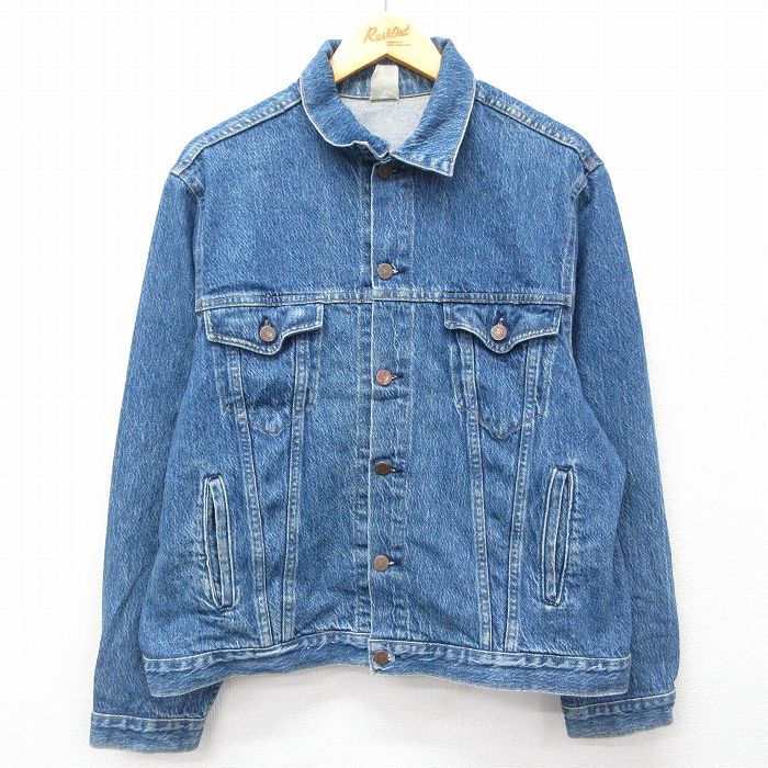 【20%OFF】L★古着 長袖 ジージャン メンズ 90年代 90s USA製 紺 ネイビー デニム 25feb22 中古 アウター Gジャン ジャケット