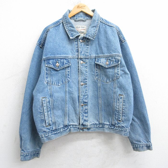 XL★古着 オールドネイビー OLD NAVY 長袖 ジージャン メンズ コットン 紺 ネイビー デニム 25mar05 中古 アウター Gジャン ジャケット