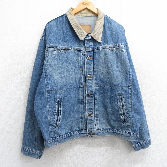 XL★古着 アリゾナジーンズ 長袖 デニム ジャケット メンズ 90年代 90s 襟コーデュロイ 大きいサイズ コットン USA製 紺 ネイビー 25mar05 中古 アウター