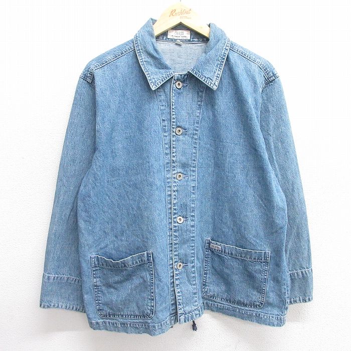 L★古着 ゲス GUESS 長袖 デニム ジャケット メンズ 紺 ネイビー 25mar05 中古 アウター