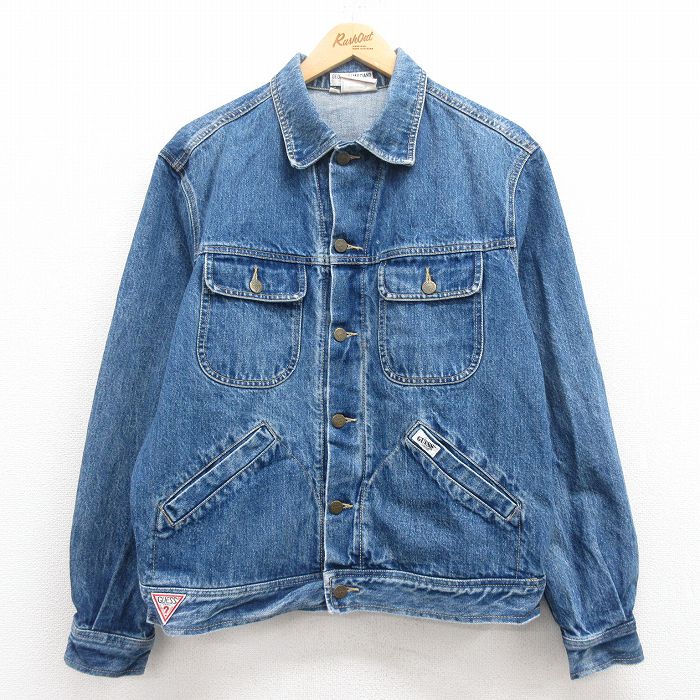 L★古着 ゲスGUESS 長袖 ジージャン メンズ 90年代 90s コットン USA製 紺 ネイビー デニム 【spe】 25jul28 中古 アウター Gジャン ジャケット