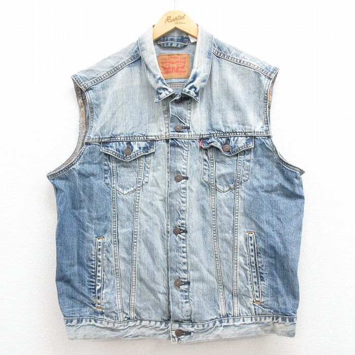 【50%OFF】XL★古着 リーバイス Levis デニム ベスト メンズ コットン 紺 ネイビー 25jul28 中古 アウター