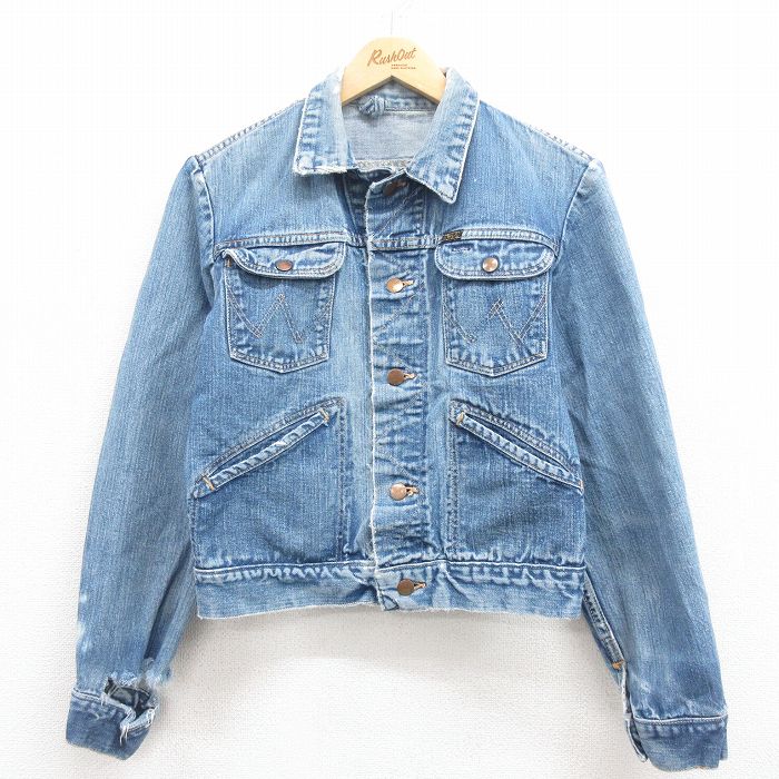 S★古着 ラングラー Wrangler 長袖 ジージャン メンズ 80年代 80s ボロ 紺 ネイビー デニム 25jul28 中古 アウター Gジャン ジャケット