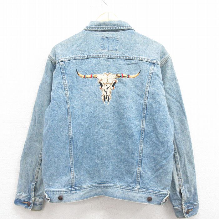 L★古着 リー Lee 長袖 ジージャン メンズ 00年代 00s バッファロースカル 刺繍 コットン 紺 ネイビー デニム 25aug09 中古 アウター Gジャン ジャケット