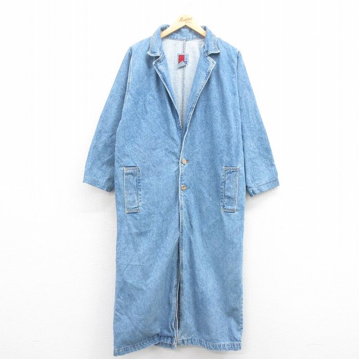 【50%OFF】M★古着 長袖 デニム コート メンズ 00年代 00s ロング丈 コットン 紺 ネイビー 25aug09 中古 アウター