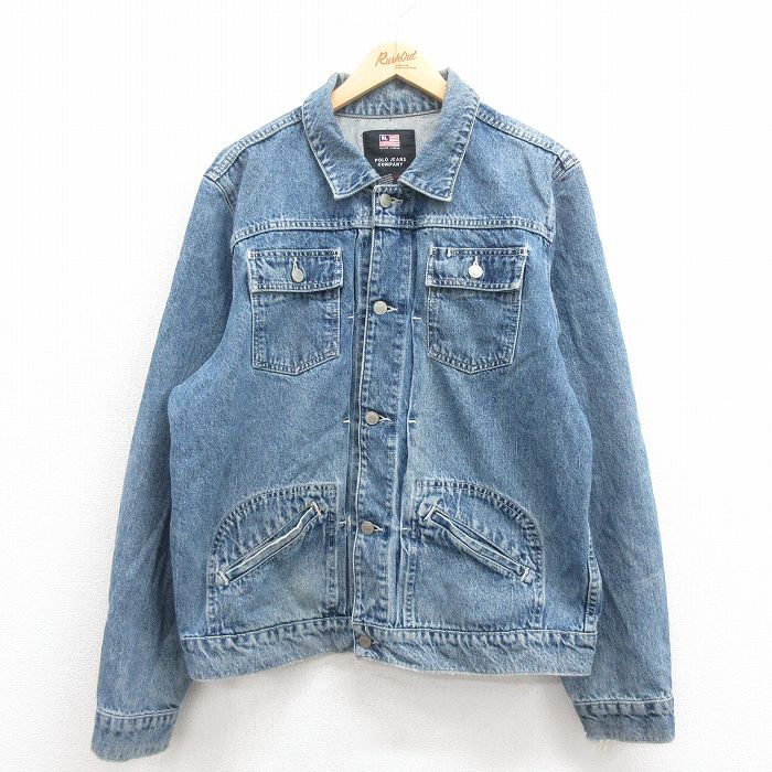 L★古着 ラルフローレン Ralph Lauren ポロジーンズ 長袖 ブランド ジージャン メンズ コットン 紺　デニム ネイビー 25aug09 中古 アウター Gジャン デニム ジャケット