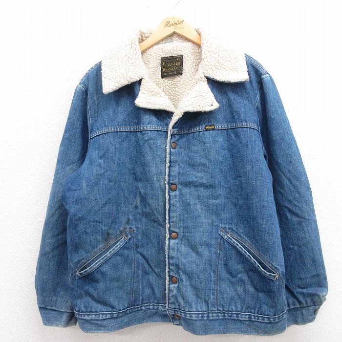 XL★古着 ラングラー Wrangler 長袖 デニム ボア ジャケット メンズ 80年代 80s USA製 紺 ネイビー 25aug23 中古 アウター