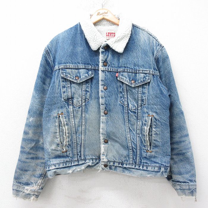 【20%OFF】XL★古着 リーバイス Levis 70608 長袖 デニム ボア ジャケット ジージャン メンズ 80年代 80s ボロ コットン USA製 紺 ネイビー 【spe】 25sep11 中古 アウター Gジャン