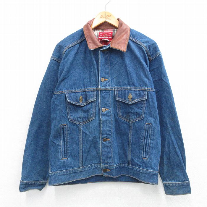 【50%OFF】マルボロ 90s 長袖ジージャン 襟レザー ネイビー XL | 古着