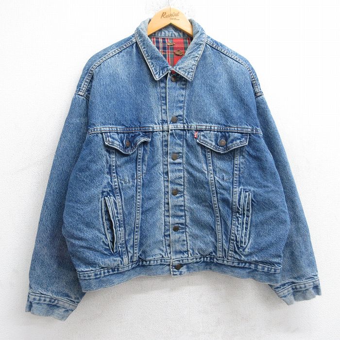XL★古着 リーバイス Levis 70417 長袖 ジージャン メンズ 90年代 90s 大きいサイズ コットン USA製 紺 ネイビー デニム 内側フランネル 25oct21 中古 アウター Gジャン ジャケット