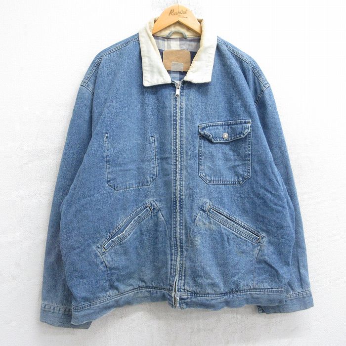 XL★古着 ギャップ GAP 長袖 デニム ジャケット メンズ 00年代 00s 襟コーデュロイ 大きいサイズ コットン 紺 ネイビー 内側フランネル 25oct21 中古 アウター
