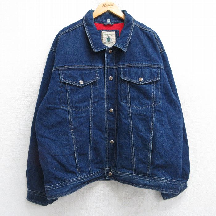 XL★古着 長袖 ジージャン メンズ 00年代 00s 大きいサイズ コットン 濃紺 ネイビー デニム 内側フリース 25oct21 中古 アウター Gジャン ジャケット