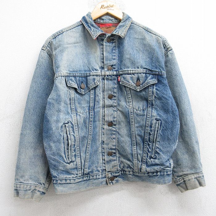 M★古着 リーバイス Levis 57510 長袖 ジージャン メンズ 90年代 90s コットン USA製 紺 ネイビー デニム 内側フランネル 25oct21 中古 アウター Gジャン ジャケット