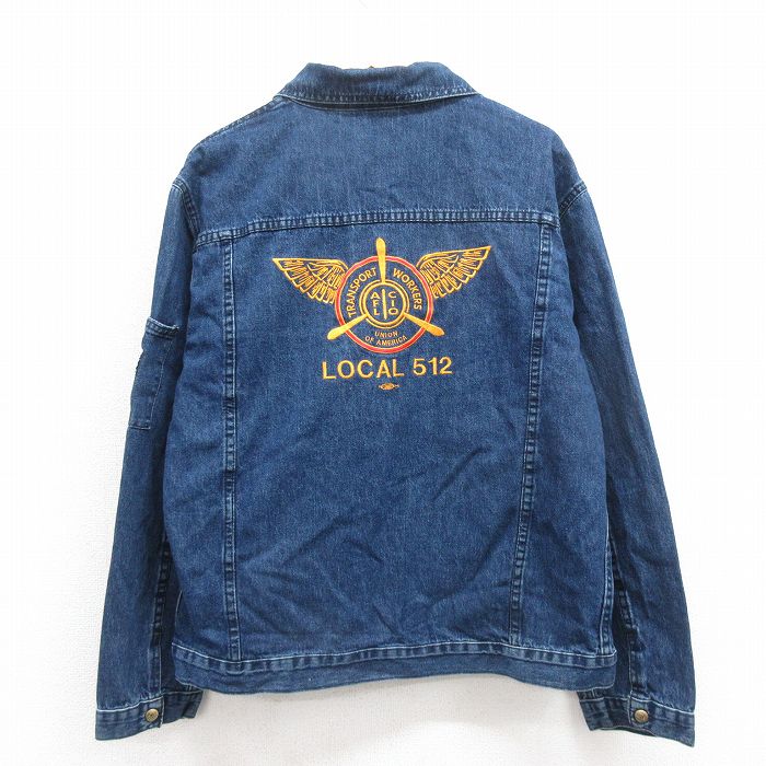 XL★古着 ポインター 長袖 デニム ジャケット メンズ 00年代 00s 刺繍 USA製 紺 ネイビー 25oct25 中古 アウター