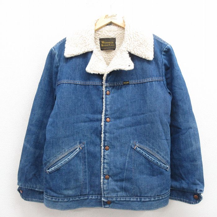 XL★古着 ラングラー Wrangler 長袖 デニム ボア ジャケット メンズ 80年代 80s USA製 紺 ネイビー 25oct25 中古 アウター