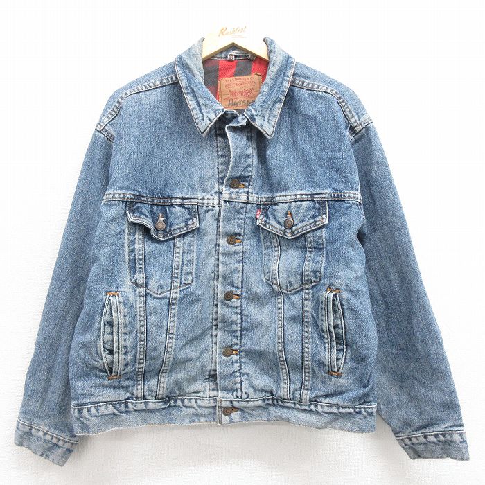 XL★古着 リーバイス Levis 70417 長袖 ジージャン メンズ 90年代 90s USA製 紺 ネイビー デニム 内側フランネル 【spe】 25oct25 中古 アウター Gジャン ジャケット