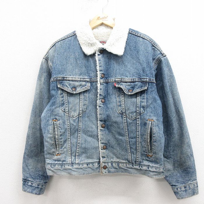 XL★古着 リーバイス Levis 70609 長袖 デニム ボア ジャケット メンズ 90年代 90s コットン USA製 紺 ネイビー 25oct25 中古 アウター