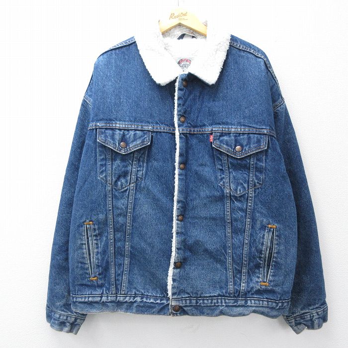 XL★古着 リーバイス Levis 長袖 ボア ジージャン メンズ 90年代 90s 大きいサイズ コットン USA製 紺 ネイビー デニム 内側ボア 【spe】 25oct27 中古 アウター Gジャン ジャケット