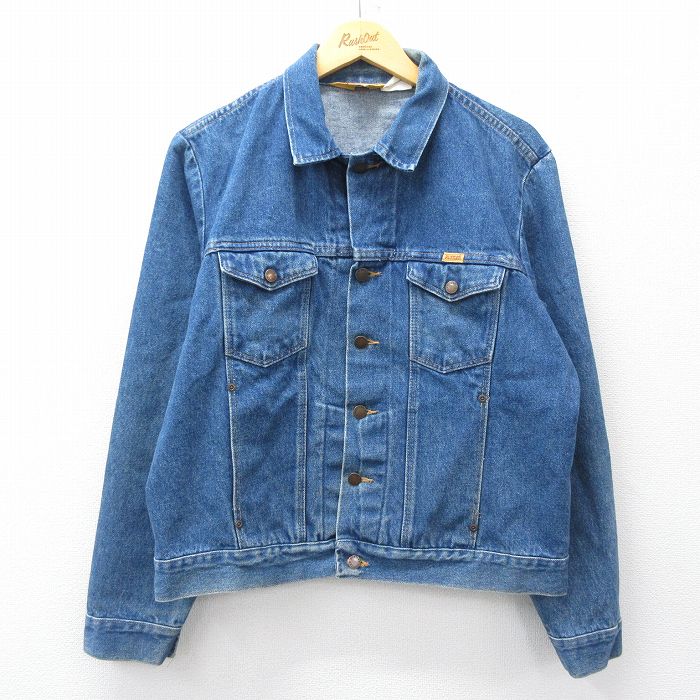 【20%OFF】L★古着 ラスラー 長袖 ジージャン メンズ 80年代 80s コットン USA製 紺 ネイビー デニム 25nov05 中古 アウター Gジャン ジャケット