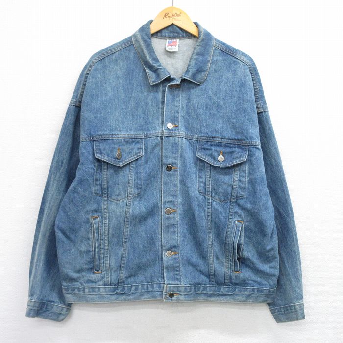 XL★古着 長袖 ジージャン メンズ 90年代 90s 大きいサイズ コットン USA製 紺 デニム 25nov25