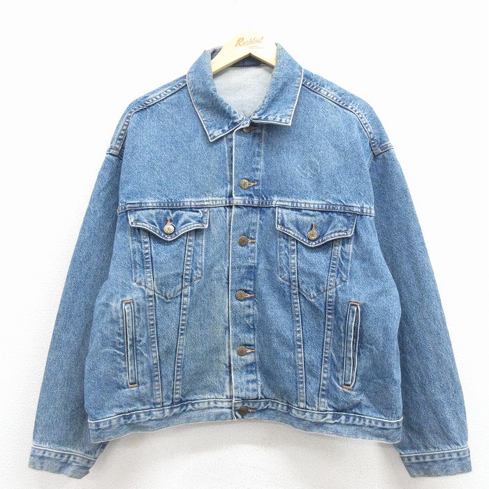 【20%OFF】L★古着 長袖 ジージャン メンズ 90年代 90s コットン USA製 紺 デニム 25dec05
