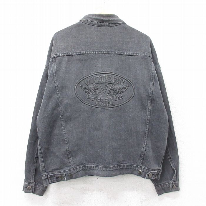 XL★古着 長袖 ジージャン メンズ 90年代 90s Victory 大きいサイズ コットン USA製 黒 デニム 25dec12