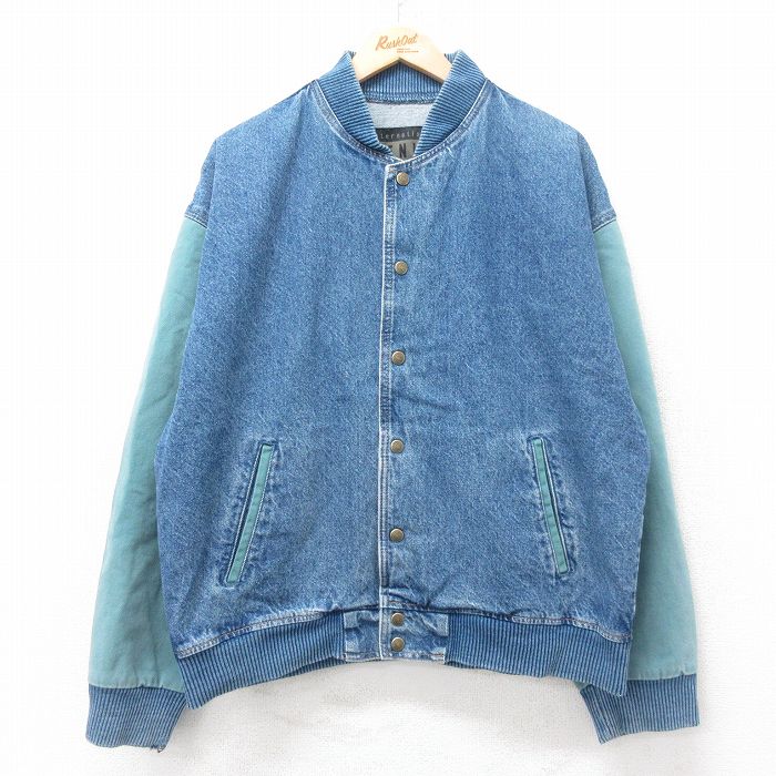 XL★古着 長袖 デニム ジャケット スタジャン メンズ 90年代 90s コットン カナダ製 紺他 25dec12